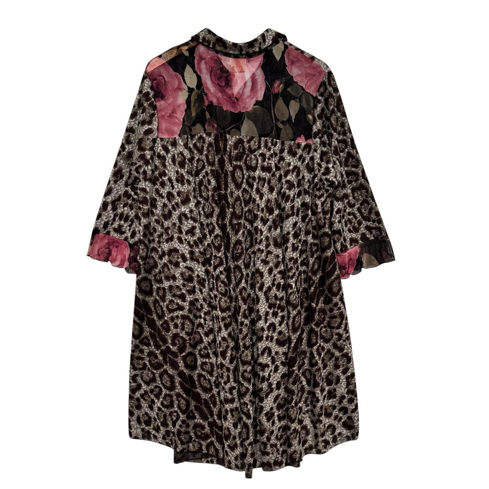 Sadie B's Top Womens Plus 3X Leopard Floral Button Up Tunic Hi Low Sheer - Picture 2 of 11
